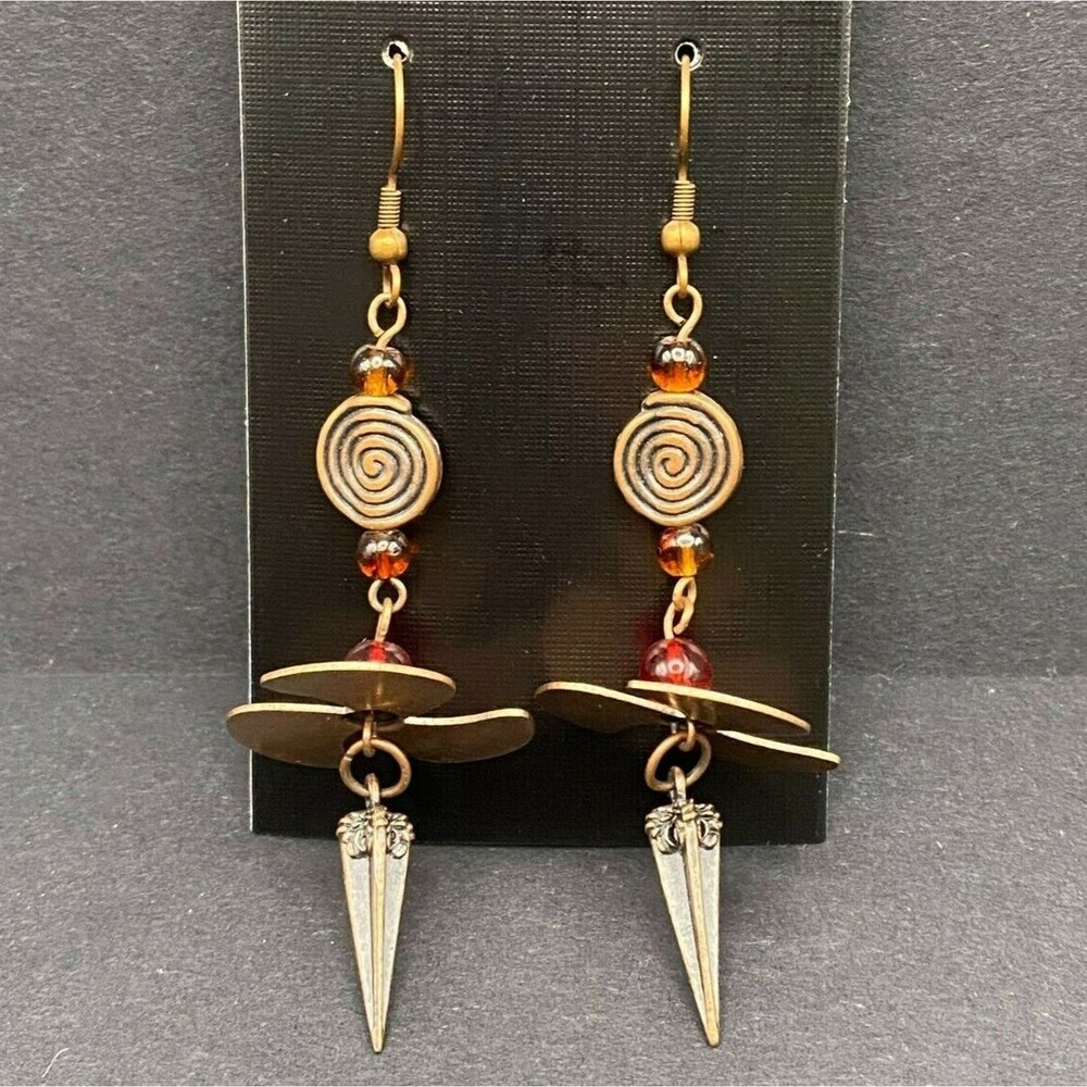 Handmade Steampunk Propeller Spiral Spike & Glass Bead Earrings by Neanie-Bot